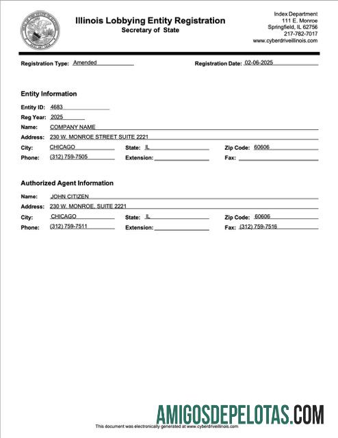 Certificado de registro de Illinois nos EUA para download, modelo Word e PDF
